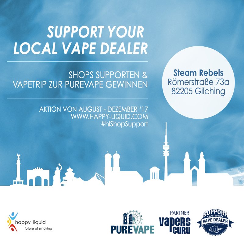 happyliquid's tweet photo. Dampfshops unterstützen und gewinnen z.B. unseren Partnershop Steam Rebels: https://t.co/lRoQZUfgoO     #ezigarette #dampfen #hlShopSupport https://t.co/s1Td7dQKds