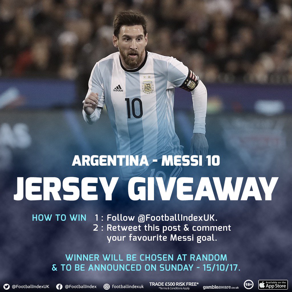 COMPETITION! We are giving away a #Messi jersey! Follow <a href="/FootballIndexUK/">Football Index</a>, RT &amp; comment your fav Messi goal! #Giveaway #GOAT #FootballIndex