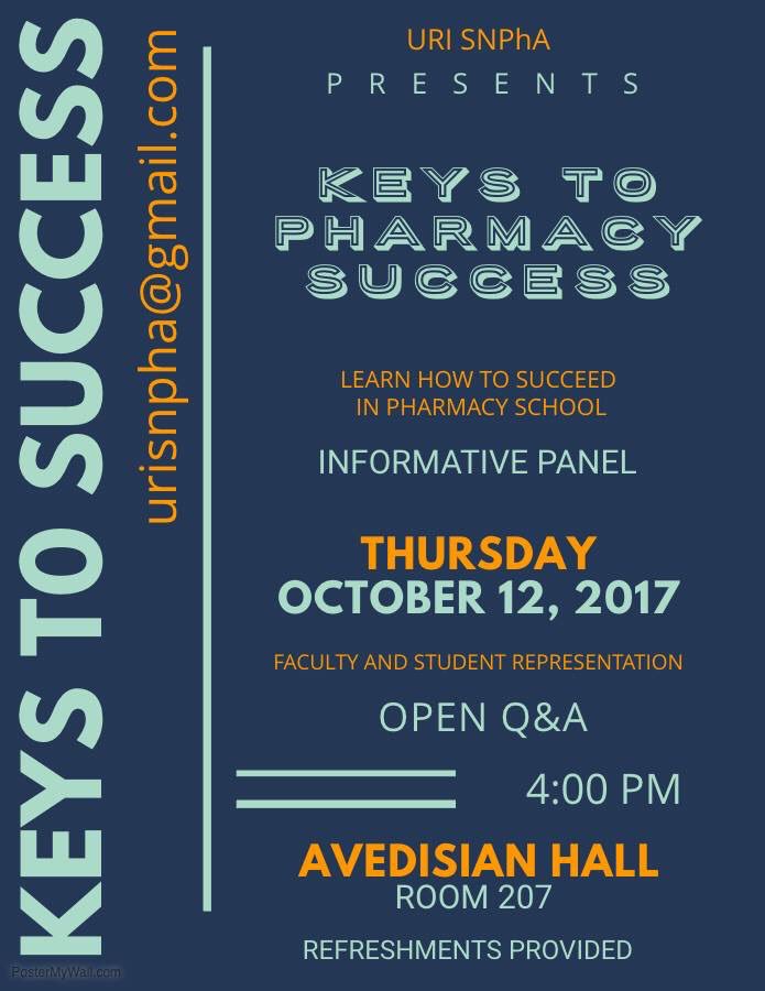 snphauri's tweet photo. Come join us at our annual Keys to Pharmacy Success Event tomorrow! It will take place at 4:00 pm in room 207 in the College of Pharmacy! https://t.co/11iOkHKQOP