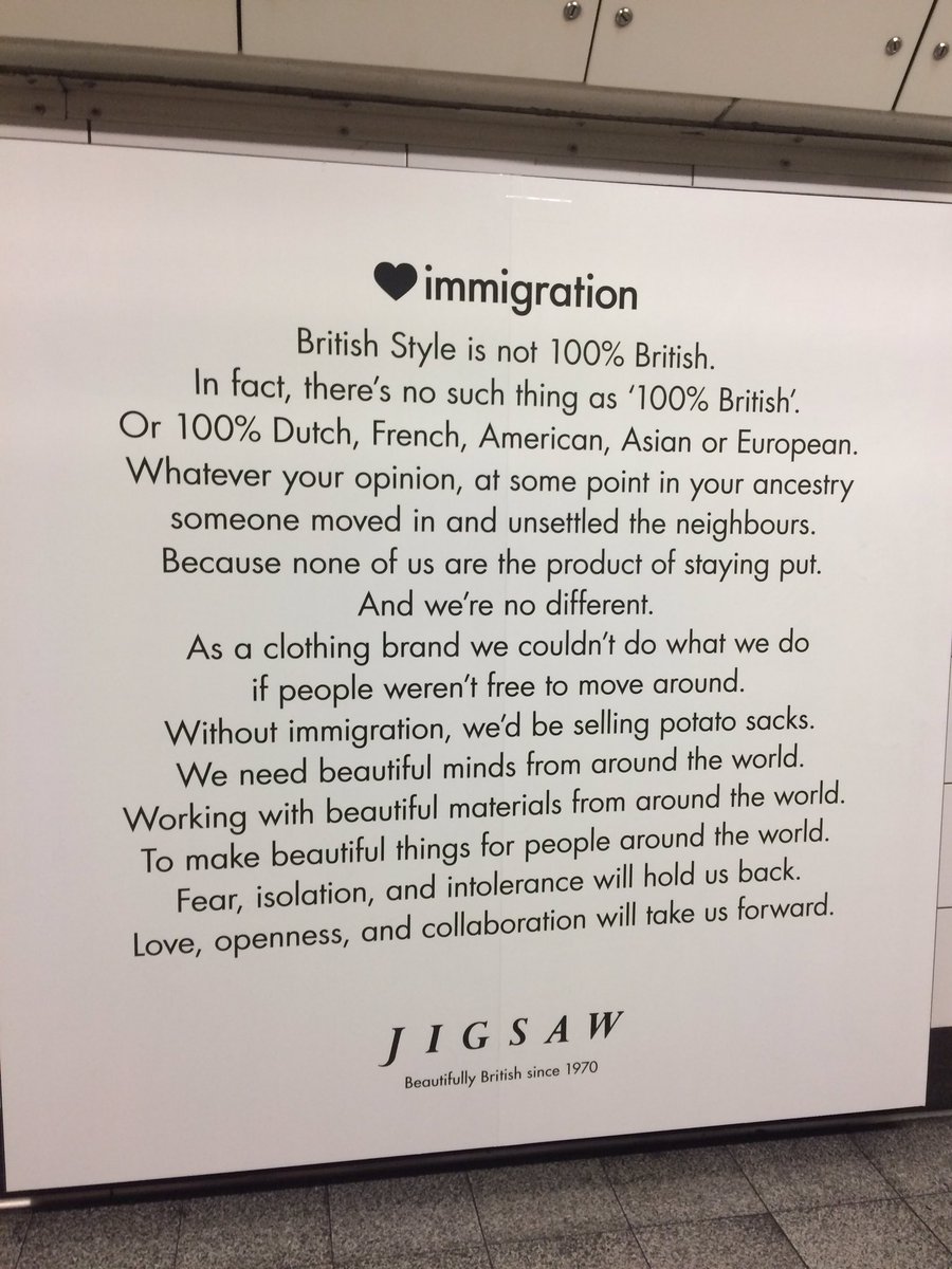 Jigsaw has wrapped Oxford Circus station in a big pro-immigration ad campaign - people were taking pics of this text, not the clothes photos
