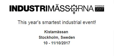 Join us at #industrimässorna 10-11 of October where you can find us together with.@Siemens_sverige bit.ly/2zfKx5L