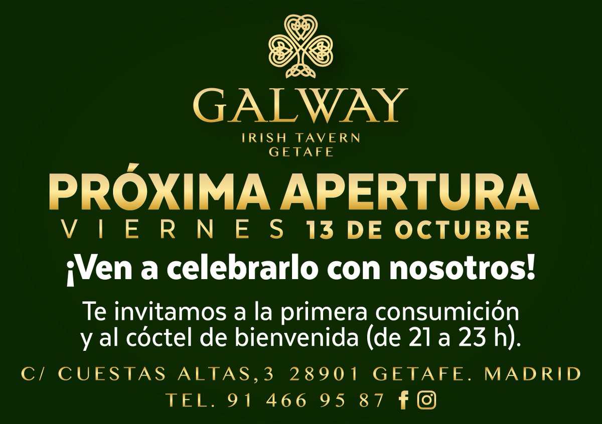 Empieza la cuenta atrás para volver a vernos. Os esperamos el viernes a partir de las 21h para celebrarlo #inauguración #Getafe #IrishTavern