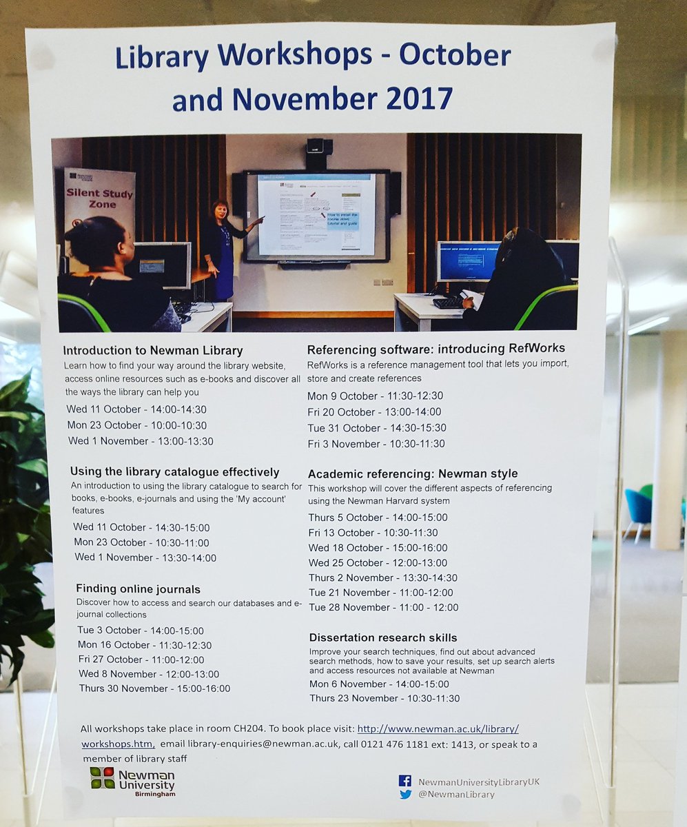 MrA_English's tweet photo. @NewmanLibrary #Semester1 17/18 #October &amp; #November #workshops 💻📚 #Newman #academicjournals #referencinghelp https://t.co/ezYi82LeIf
