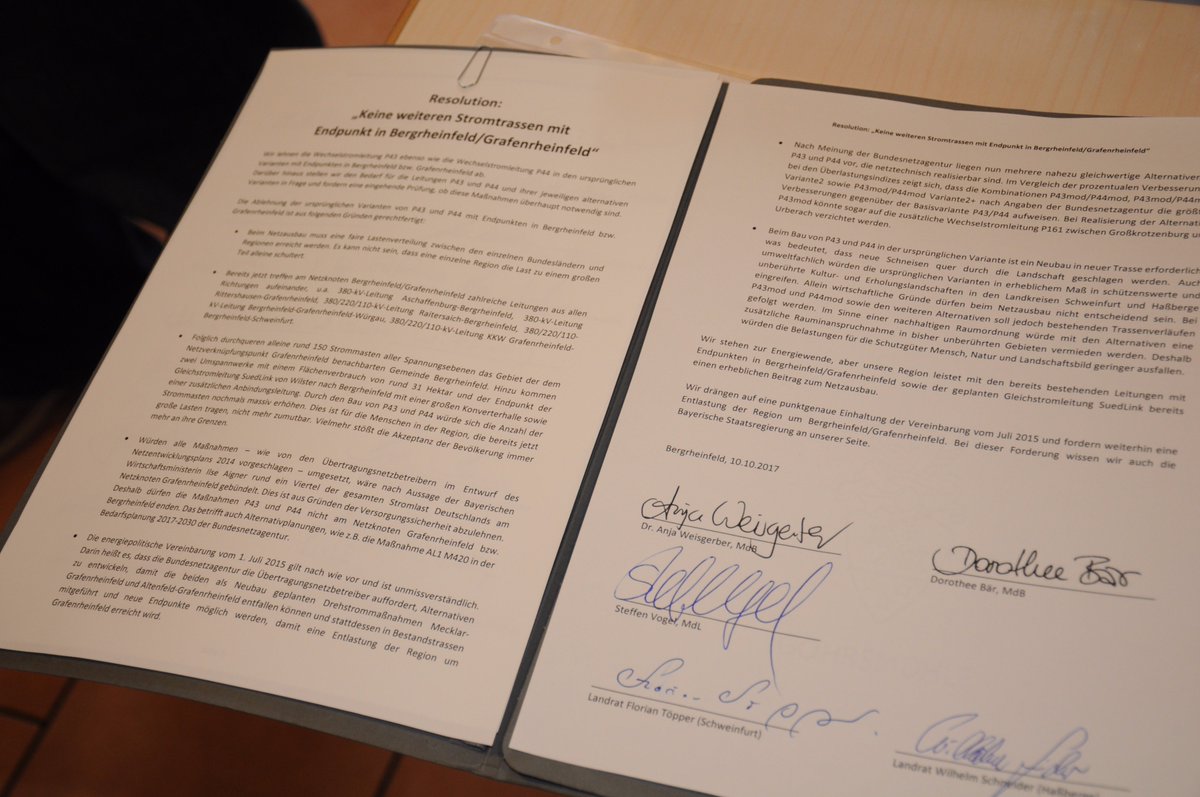 anjaweisgerber's tweet image. Resolution gegen #Stromleitung #P43+#P44 mit Endpunkt Berg-/Grafenrheinfeld. Zeichen #Solidarität gegen Überlastung  bit.ly/2ga0g1x
