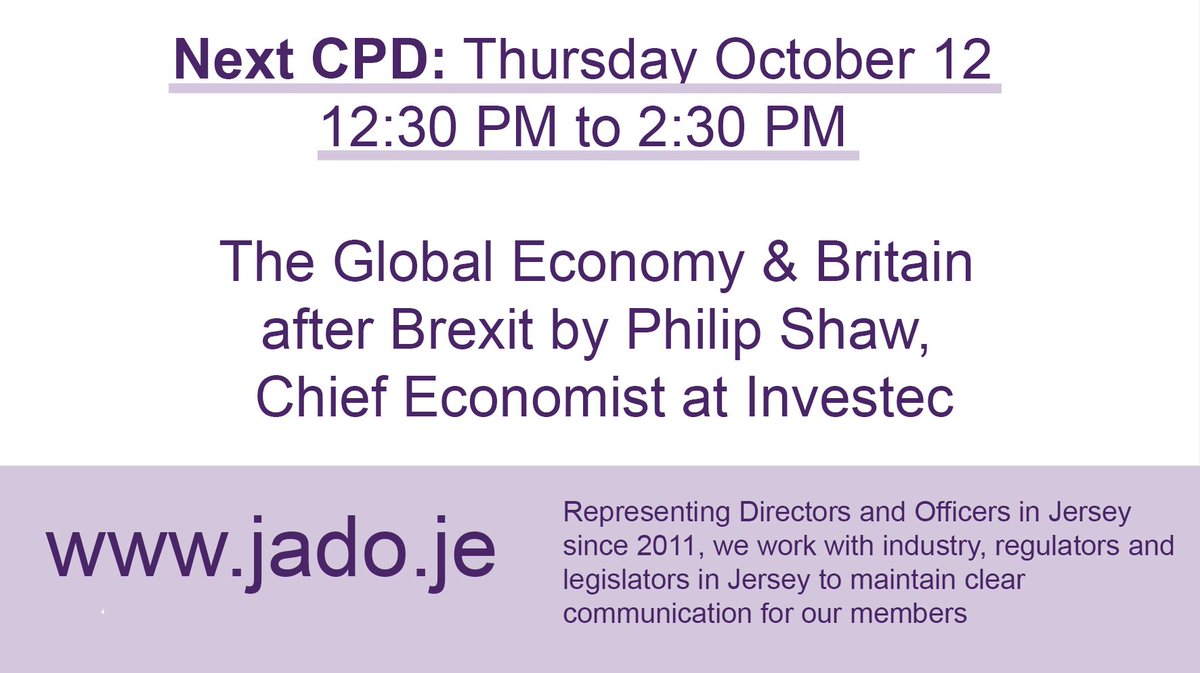 We're looking forward to seeing our members at our next CPD event tomorrow with Phiip Sharp from Investec presenting #jerseyci #event #cpd