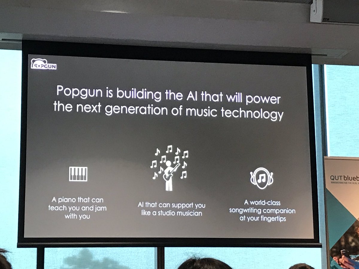QUTEship's tweet photo. Awesome work @popgunlabs! Winners of #qutchallenge 2017! #Popgun #AI #musician can teach #music, jam w #musicians & enable music makers!ππ https://t.co/tOfnRRwFlJ