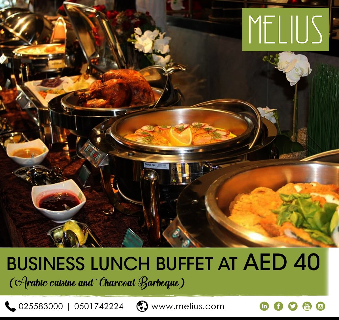 Meliusuae's tweet photo. #Lunch is served, come get 'em! Business Lunch #Buffet available at just AED 40. #melius #eatallyoucan #iLovefood #foodie #myabudhabi https://t.co/wy3pkASFsH