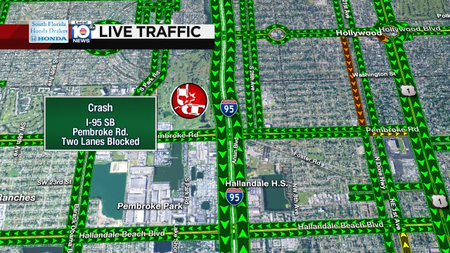 CRASH: I-95 SB & Pembroke Rd. Two lanes are blocked. #TRAFFIC https://t.co/8aqT41Sdqz