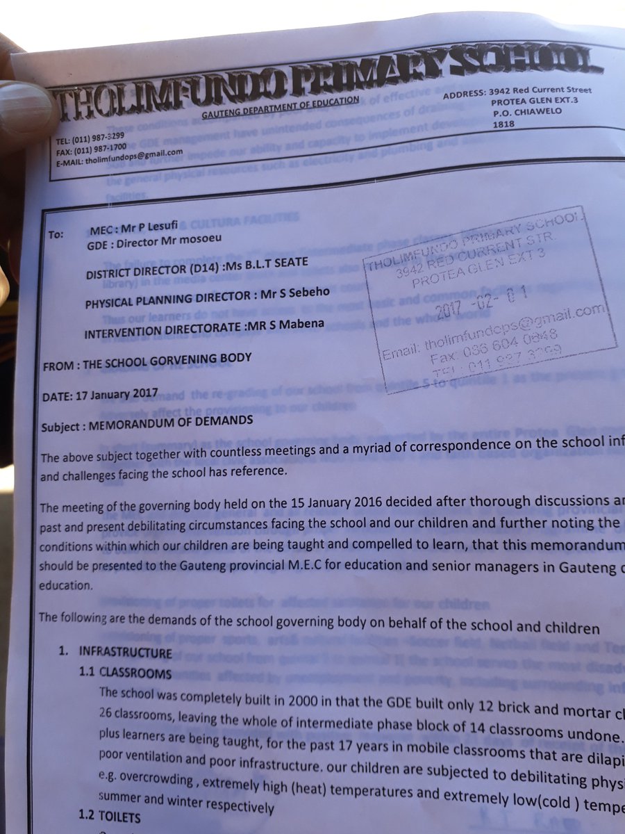 21shoni's tweet photo. SGB : "This is the memorandum that was handed to @Lesufi late last year" @The_New_Age @LillianSelapisa
#Schooldisruption https://t.co/mxOZZiybak