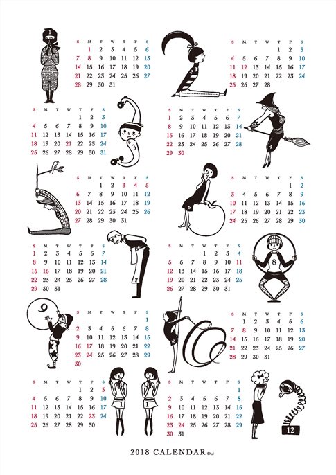Kyi Works 18カレンダー お馴染みa3サイズの イラスト数字 ポスターカレンダー モノクロ イラスト の落ち着いたデザインなので インテリア になじみます 各webサイトで販売開始しました 18 Calendar カレンダー インテリア雑貨 T