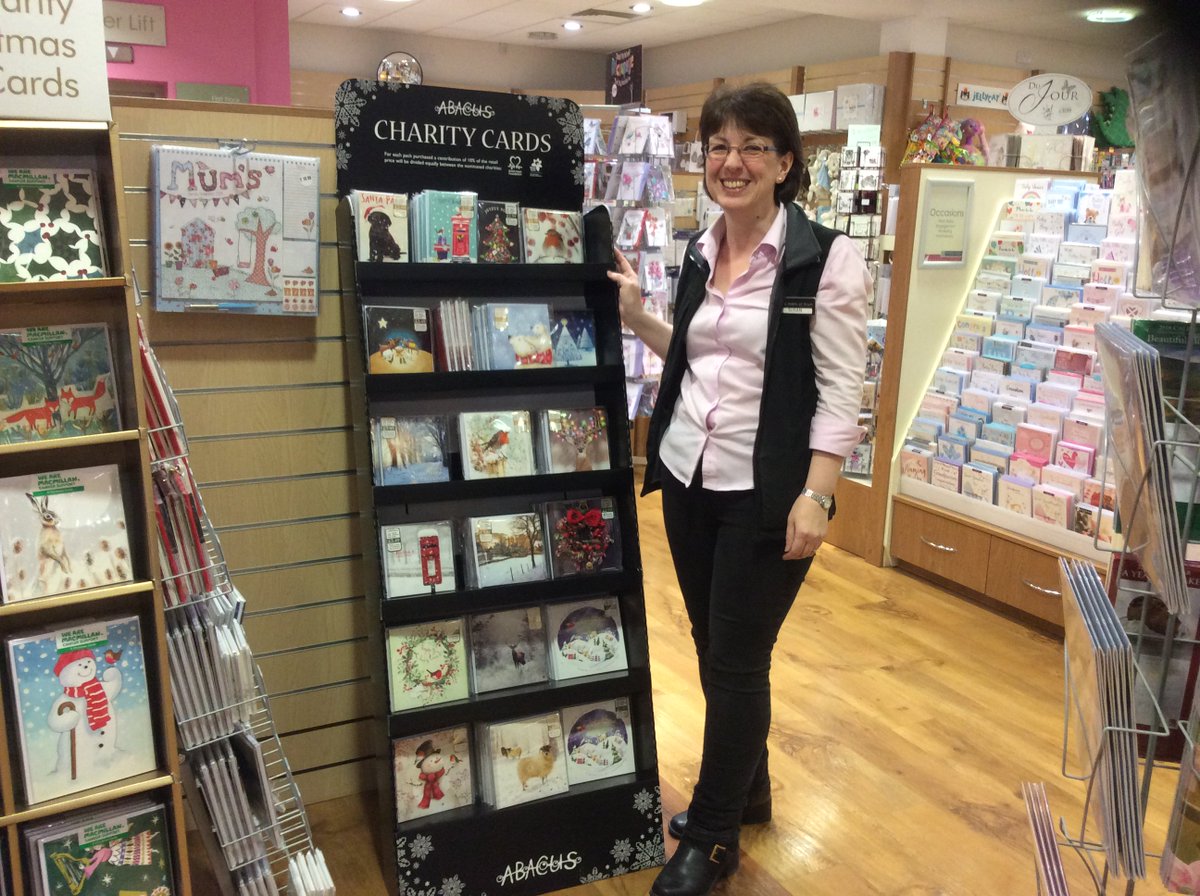 Christmas is out &amp; looking good at @MainsofDrum garden centre.  Here's the card buyer, Susan with our charity Christmas pack dispenser