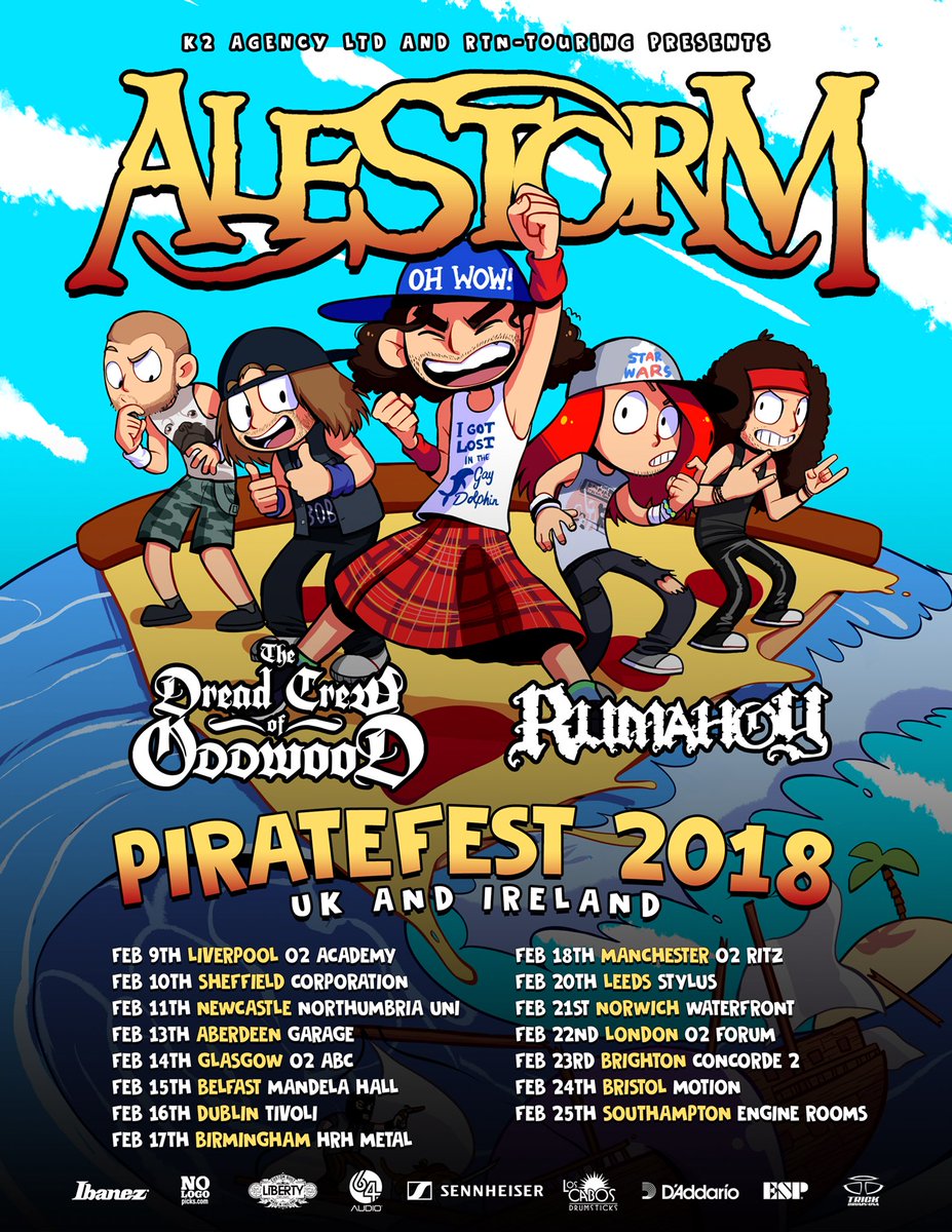 triplegmusic's tweet photo. @alestormband @oddwood &amp; Rumahoy bring #piratefest2018 to Scotland! 13th Feb at the @GarageABZ &amp; 14th Feb at the @O2ABC, tickets on sale Fri https://t.co/7jkwk4Sj33