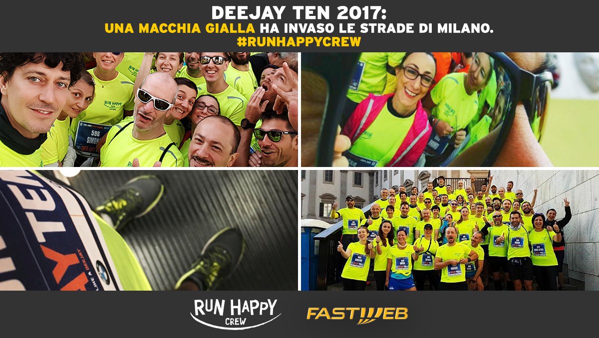 FASTWEB's tweet photo. Ci siamo allenati per 6 mesi, abbiamo corso centinaia di chilometri e infine ce l'abbiamo fatta: eccoci, siamo la #runhappycrew! #deejayten https://t.co/jyvy2zILgP