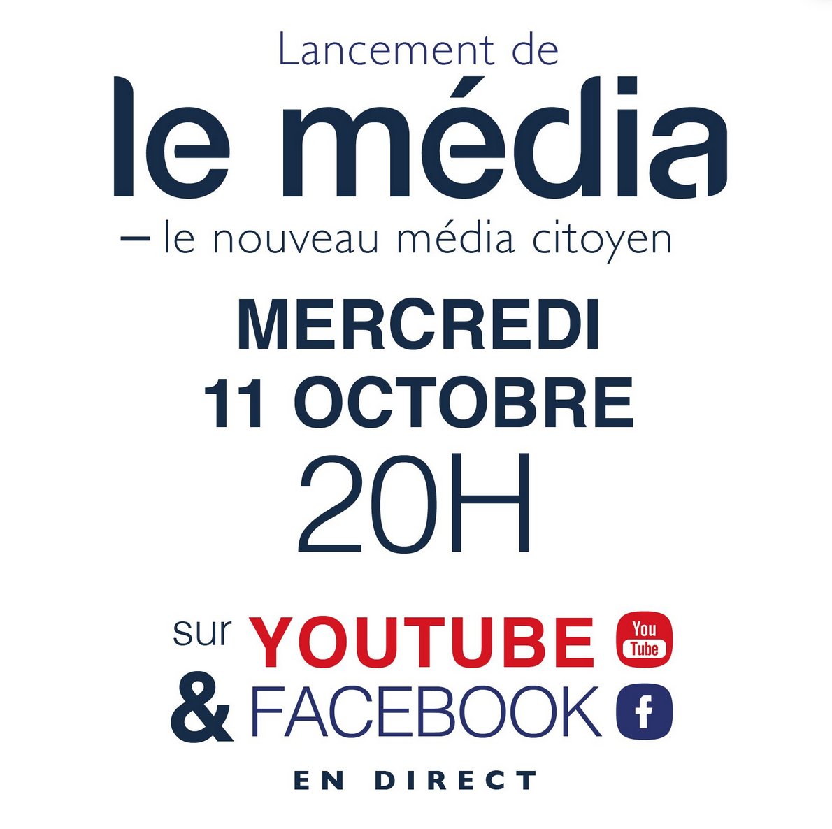 Rendez-vous ce soir à 20h sur youtube bit.ly/LeMediaLive et facebook. On vous attend nombreux pour lancer cette belle aventure #LeMédia