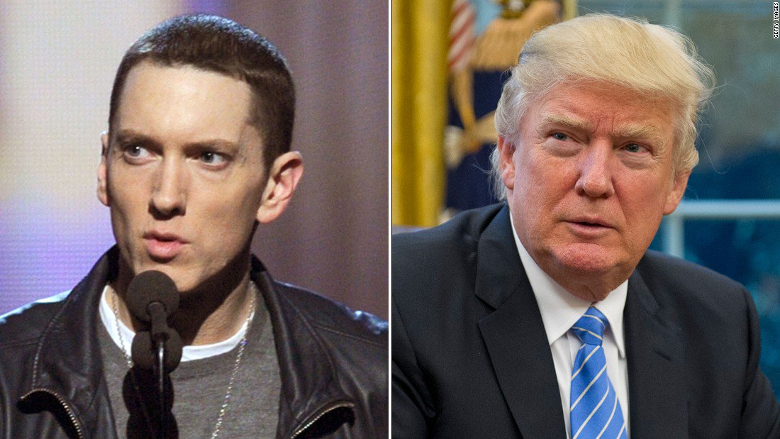CNN's tweet photo. The 11 most explosive lines from Eminem's 4.5 minute freestyle attacking Donald Trump https://t.co/xlgzXF6Ij8 https://t.co/9whhtouf2N