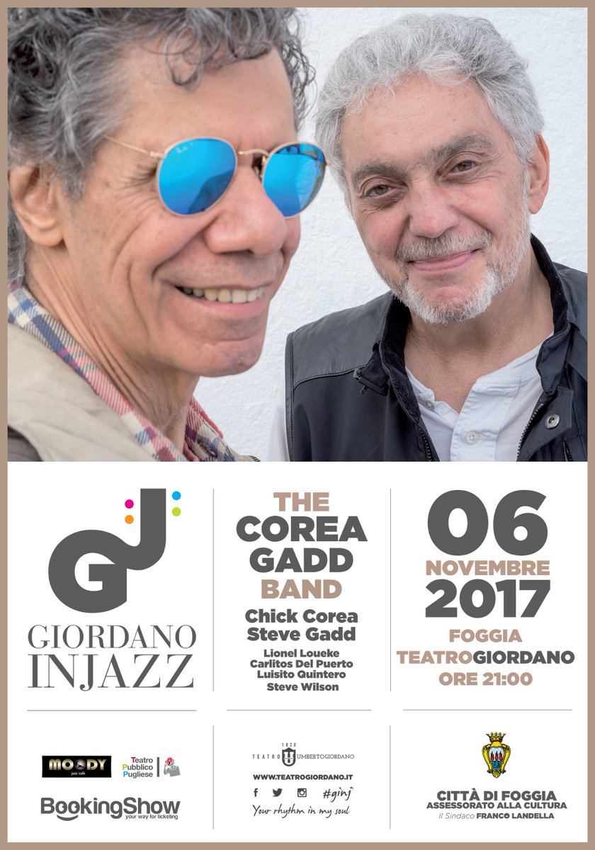 Teatro Giordano (@teatro_giordano) on Twitter photo Due maestri della musica <a href="/ChickCorea/">Chick Corea</a> e <a href="/DrSteveGadd/">Steve Gadd</a> insieme a #Foggia per la prima data del Giordano in #Jazz! Da oggi, alle h.19, ticket su <a href="/BookingShow_it/">BookingShow</a> Due maestri della musica <a href="/ChickCorea/">Chick Corea</a> e <a href="/DrSteveGadd/">Steve Gadd</a> insieme a #Foggia per la prima data del Giordano in #Jazz! Da oggi, alle h.19, ticket su <a href="/BookingShow_it/">BookingShow</a>