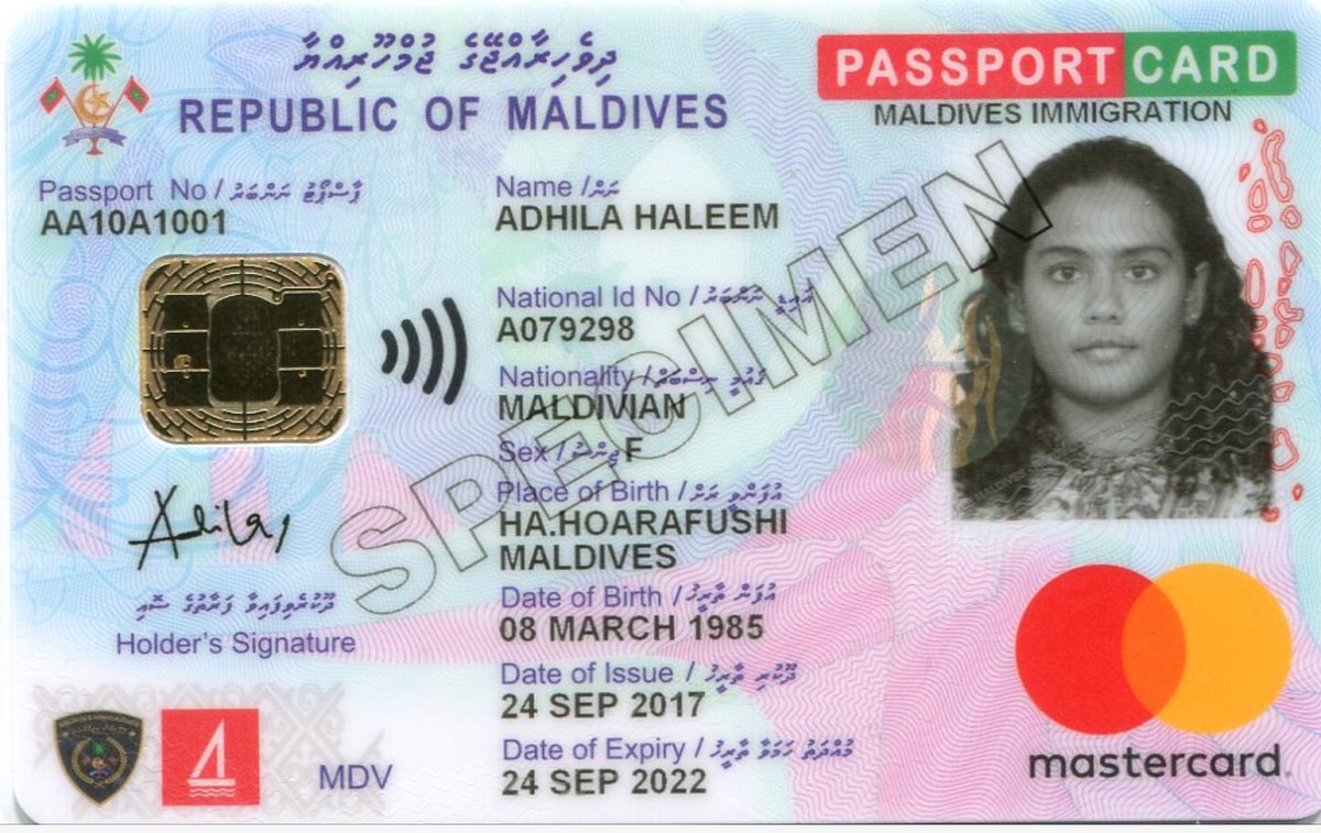 ImmigrationMV's tweet photo. MI introduces Multipurpose Passport Card. The card can be used for financial transactions, as an identity document, insurance card. https://t.co/5zSBnIyx9O