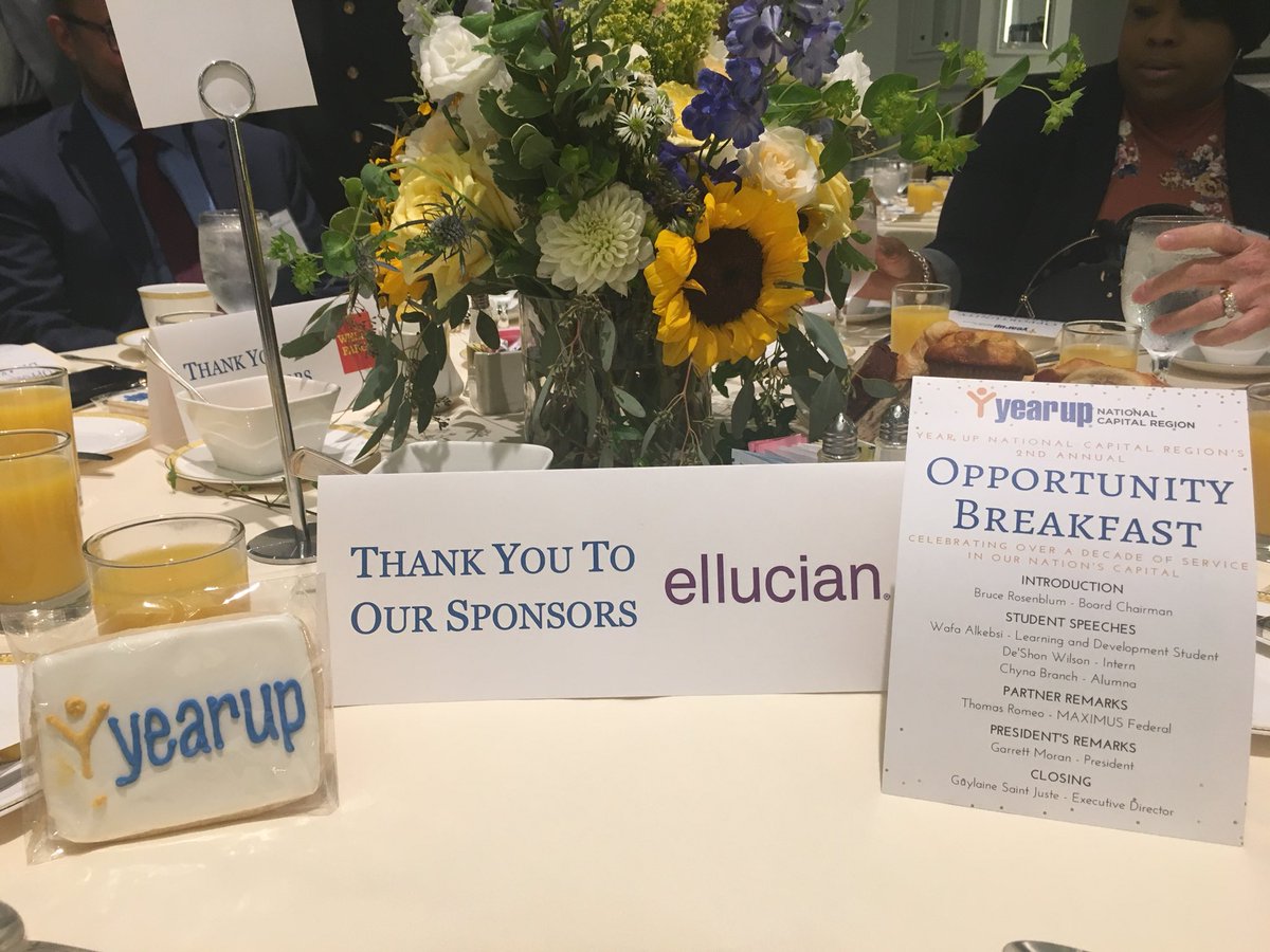 JillieTerrill's tweet photo. @TeamEllucian @YearUp_NCR Providing a runway for students at the opportunity breakfast #closingthedivide https://t.co/GJnp2YZjSu