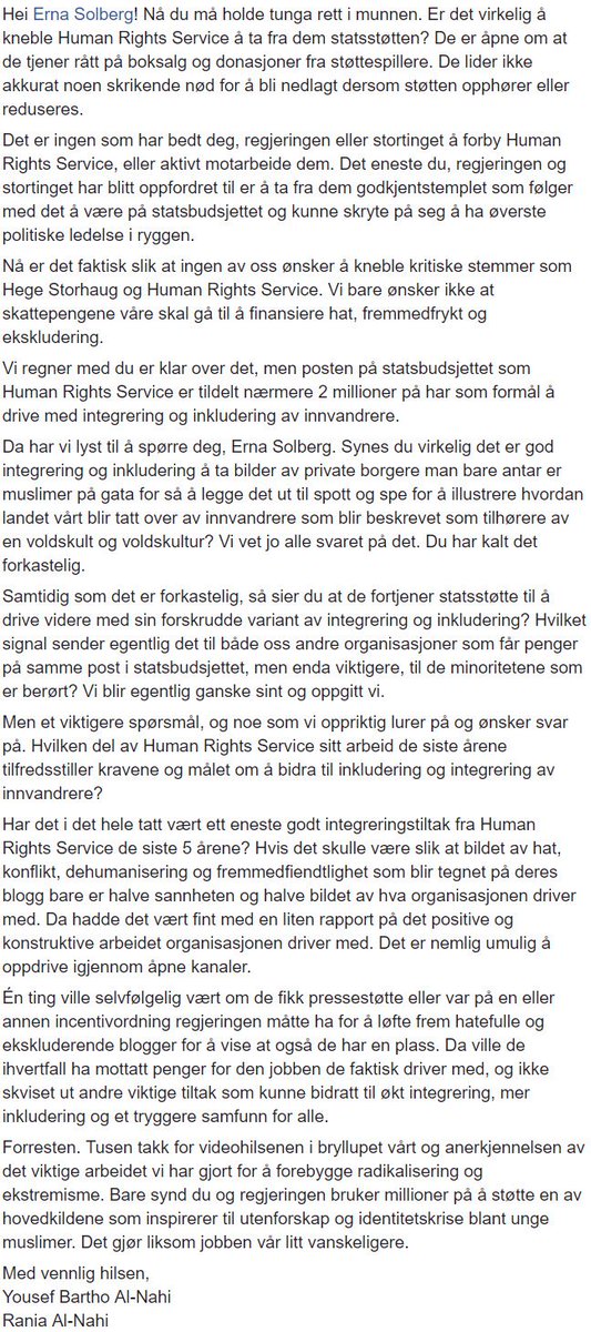 Hei <a href="/erna_solberg/">Erna Solberg</a>! Hvilke tiltak innen integrering/inkludering har <a href="/HRSnorge/">Human Rights Service</a> gjort de siste årene? Vi har ikke klart å finne noen. Har du?