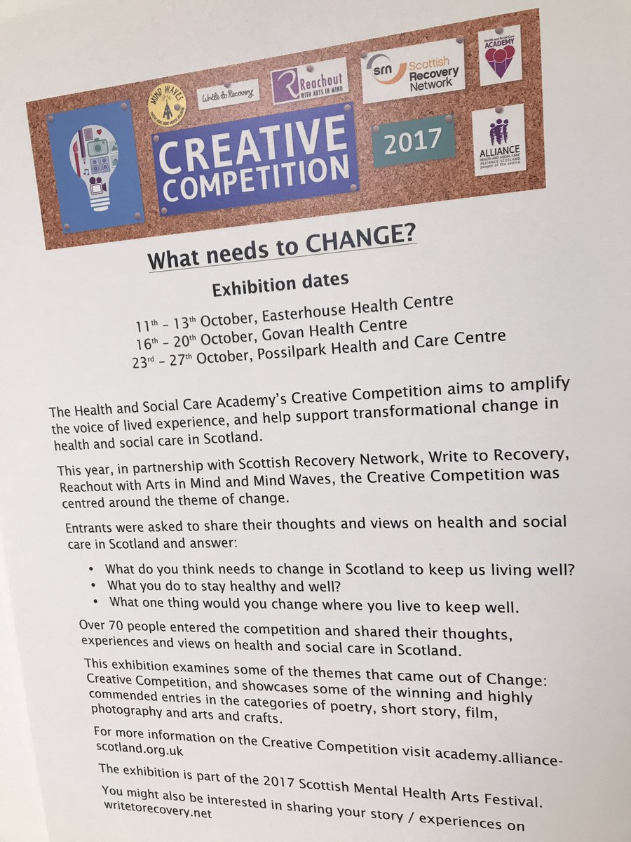 SelfMgmtScot's tweet photo. Attending the launch event of @HandSCAcademy Creative Competition 'What needs to change?' at Easterhoise Health Centre today #change17 https://t.co/c9oOtsxjGQ