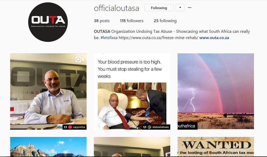 OUTASA's tweet photo. OUTA is now also on #Instagram! Follow us there for inspiration. #LetsFixSA #HopeForSA
https://t.co/zB9KiQQEKg https://t.co/RKUyQtporg