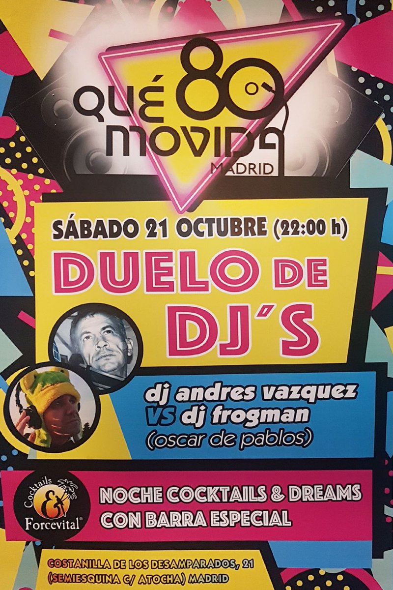 Próximo sábado 21 de Octubre, disfruta de nuestros cocktails en <a href="/quemovidamadrid/">quemovidamadrid</a> junto a un gran duelo de DJ´s ¡Te esperamos!