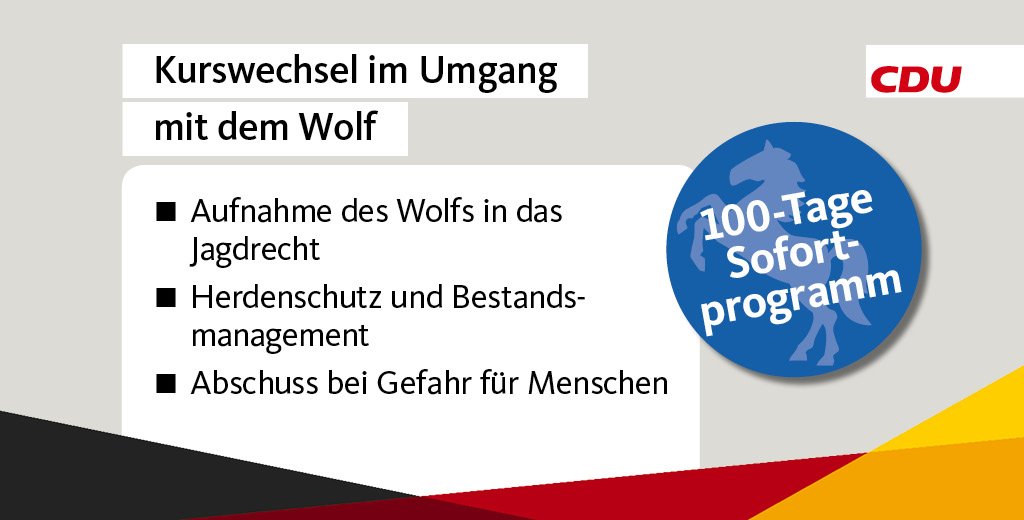 CDU's tweet image. .@althusmann &quot;Niedersachsen braucht einen Kurswechsel im Umgang mit dem Wolf.&quot; #nachvorne #ltwnds #100TageProgramm