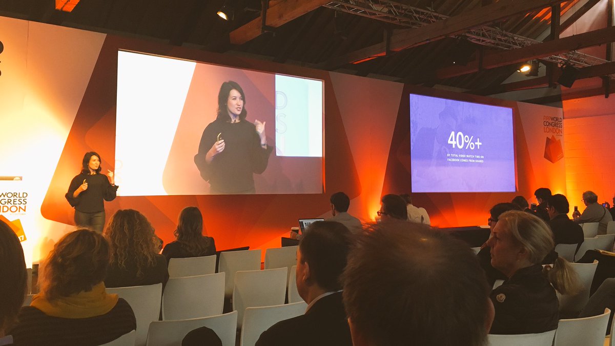 Karla Geci, <a href="/facebook/">Facebook</a>: ”40% of video watch time comes from shares.” Gave it a thought before you published your B2B content? #FIPPCongress