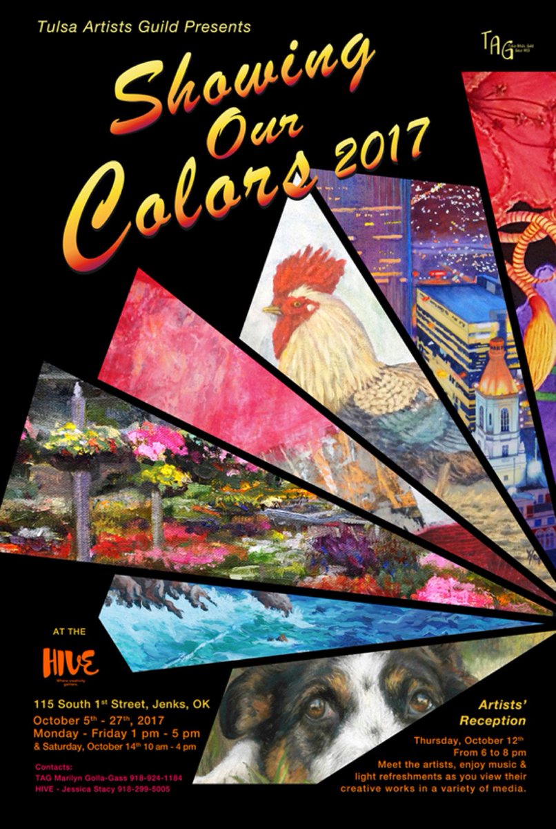 TulsaArtGuild's tweet photo. SHOWING OUR COLORS 2017,  currently on going exhibit &amp; Reception Thurs from 6-8pm @thehivejenks come join us https://t.co/XDI9q9Gi4C