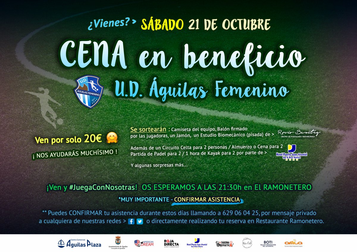 UDAguilasFem's tweet photo. 🍴⚽ ¡CENA @UDAguilasFem - Sábado 21 Octubre!
Necesitamos vuestro apoyo 💞

¡Os esperamos a todos! 
#Importante confirmar asistencia ;) https://t.co/v6Nnwbvli5