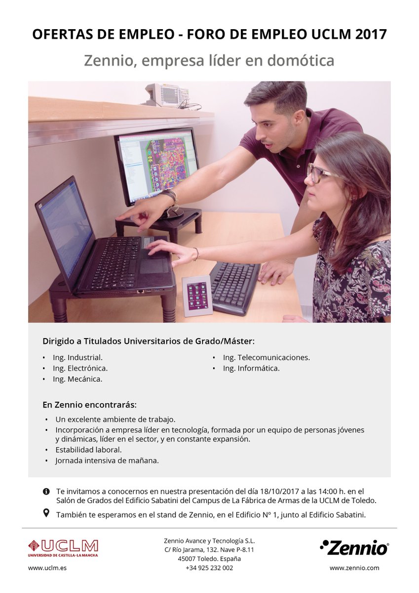 eiia_toledo's tweet photo. Escuela de Ingeniería Industrial de Toledo. Foro de Empleo UCLM. Charla de la empresa ZENNIO. https://t.co/VSQcNAEg6c