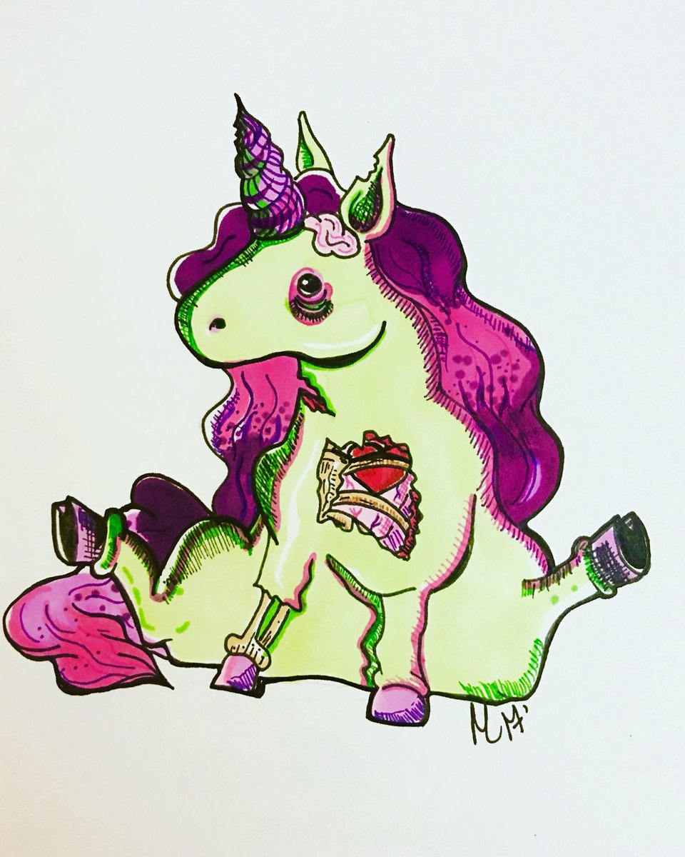IsDoubtful's tweet photo. Inktober warm up! #zombieunicorns #cutestuff #illustrations #markers #pen #ink https://t.co/UvsWDh3I0G