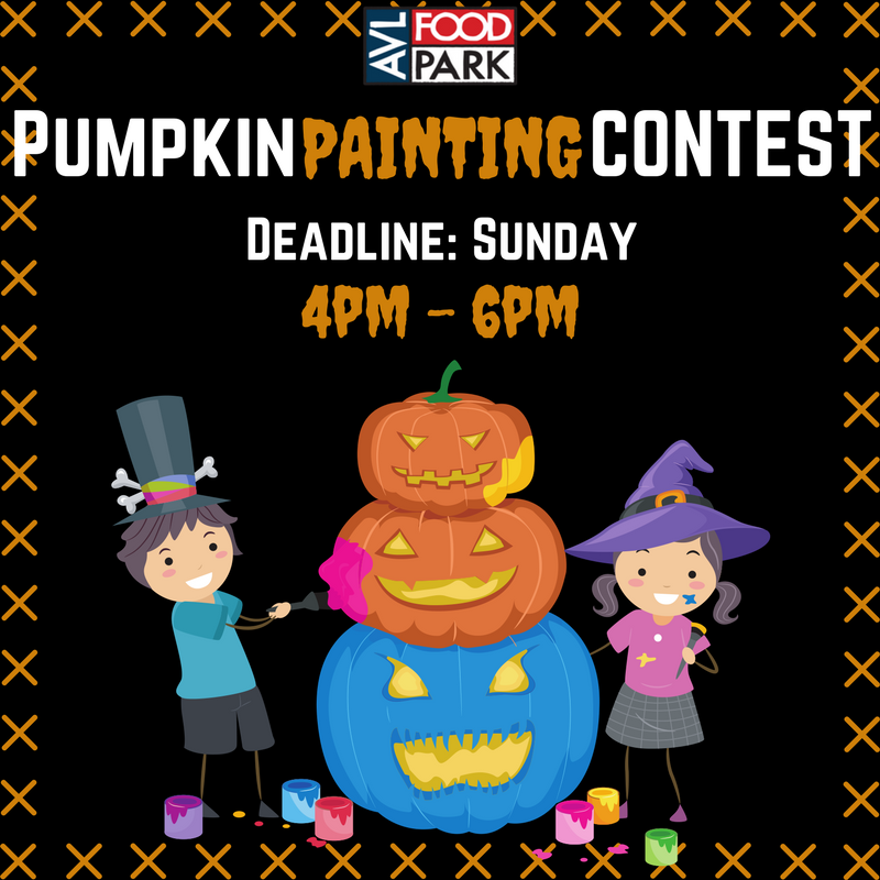 AVLFoodPark's tweet photo. Bring your creativity and sass to AFP’s pumpkin painting contest. Submissions due by Sunday! #avlent https://t.co/6VMy3UTX23