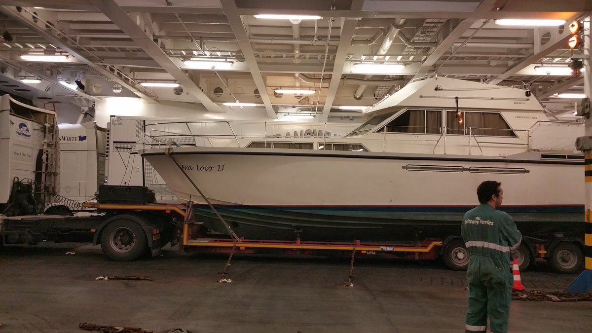 staffsclassic's tweet photo. @_PrincessYachts 41 loaded on @BrittanyFerries #caen for crossing home https://t.co/BbIziyv9Vz