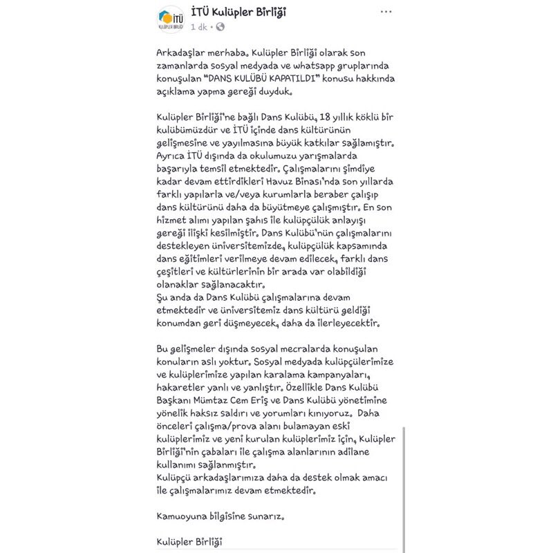 İTÜ Kulüpler Birliği, DANS KULÜBÜ hakkında açıklama.