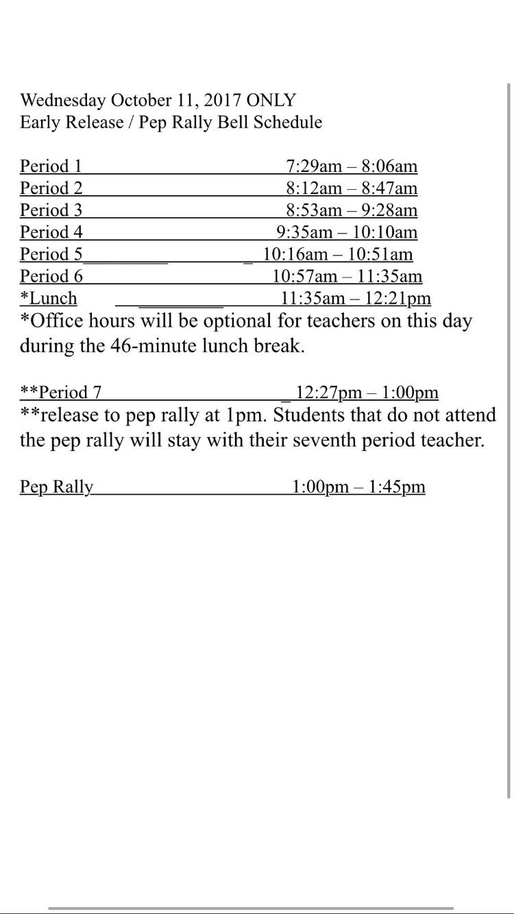 Nsbhs Sga Make Sure You Are Aware Of The Adjusted Bell Schedule For Today