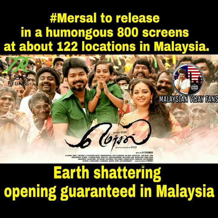jsdinesh5's tweet photo. #Mersalto release in a humongous 800 screens at about 122 locations in Malaysia. Earth shattering opening guaranteed in Malaysia #TSR_Films https://t.co/KU6QYk0vZO