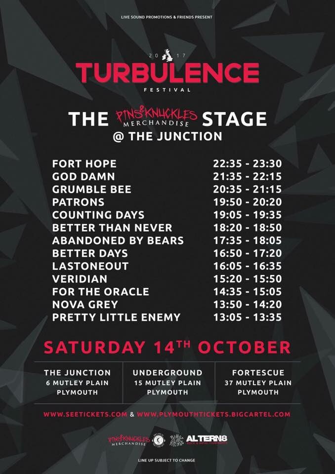 GrumbleBeeUK's tweet image. Final line-up / times for the stage I'm on this Saturday in #Plymouth @TurbulencePlym last tickets here - seetickets.com/event/turbulen…