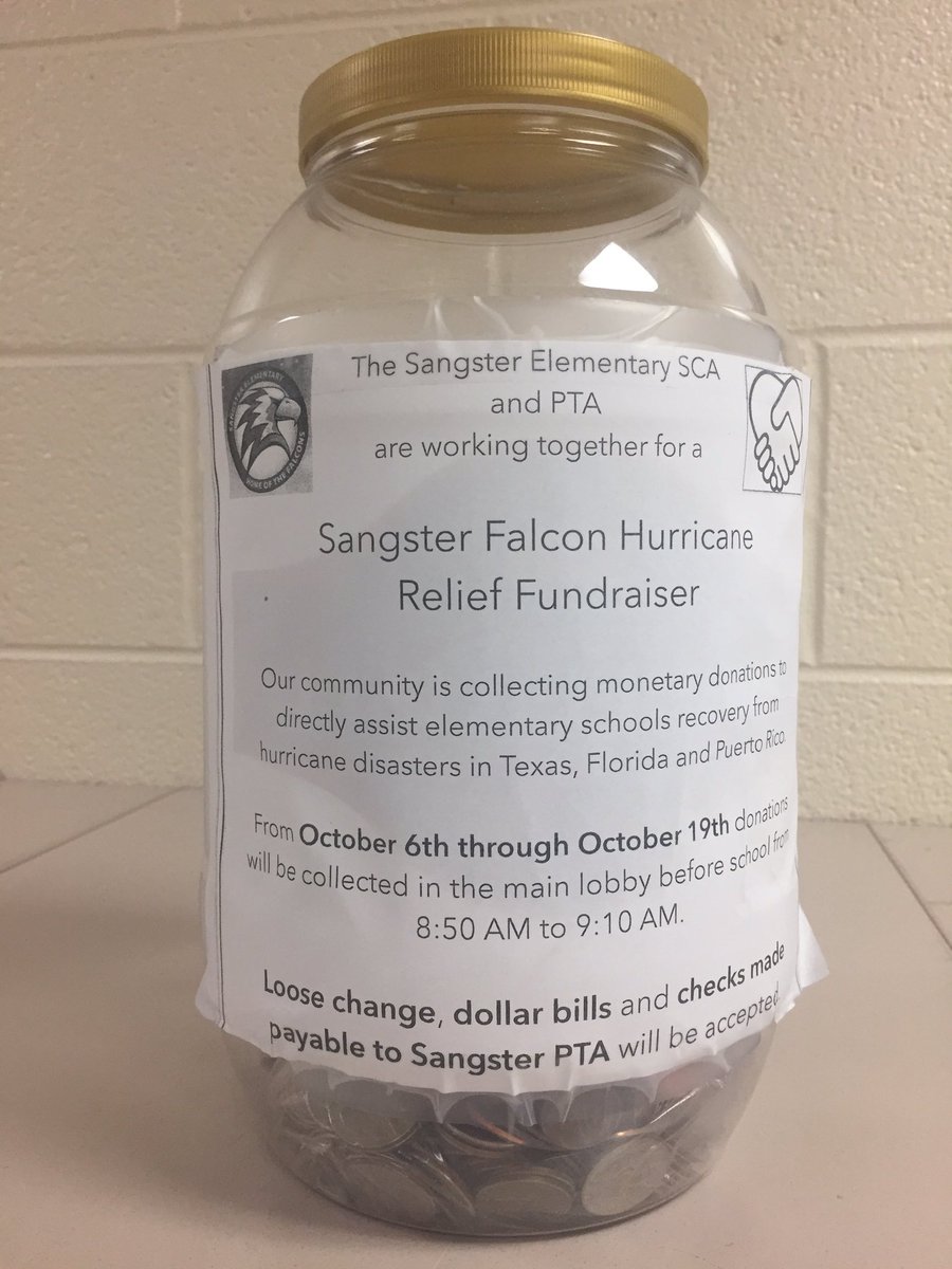 Sangster_ES's tweet photo. As of today we have raised $299.21 for hurricane relief. We will be accepting donations through October 20th. https://t.co/bEtuDc1PJO