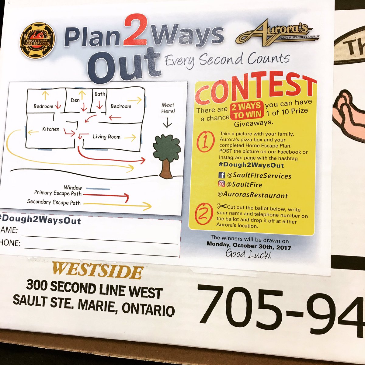 Fire Prevention Week Contest is up and running with Community Partner  Aurora's Pizza! @CitySSM #Dough2WaysOut https://t.co/A22utG3AXd