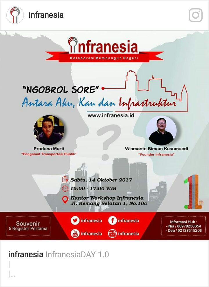 infranesia's tweet photo. InfranesiaDAY 1.0
"NGOBROL SORE - Antara Aku, Kau &amp; Infrastruktur"
@Kemang Selatan 1C No.10
3 - 5 PM

#InfranesiaDAY
#Infranesia1stAnniv https://t.co/RJ2QWaGugs