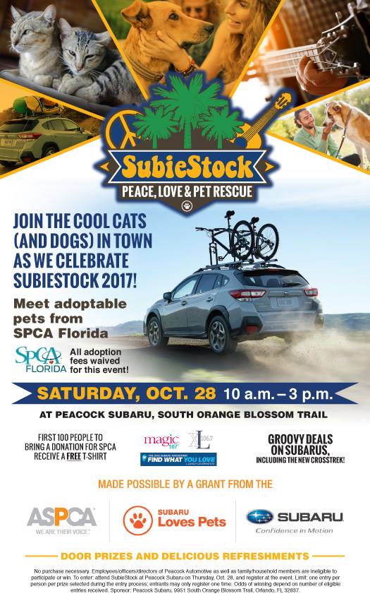 SubaruOrlando's tweet photo. Make sure to join us on October 28th for our SubieStock 2017 Event! Lets give the pets a good home! :) #Subaru #pups
https://t.co/S5zSqg0ZUJ https://t.co/qS674FXJwU