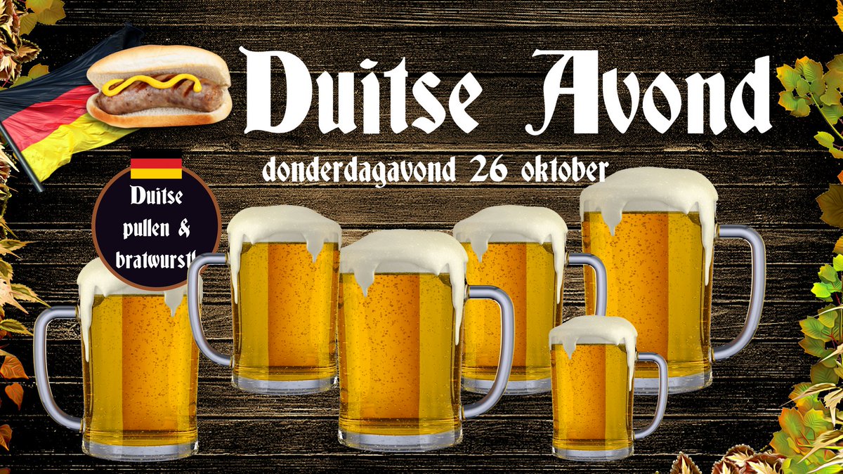RKHVV's tweet photo. Donderdag 26 oktober is er weer de Duitse Avond! Mis hem niet :) Met DJ "Hansi Schimanski" in Clubhuis RKHVV #bier #bratwurst 😎🍻🌭🎶 https://t.co/U8joyh3bZj