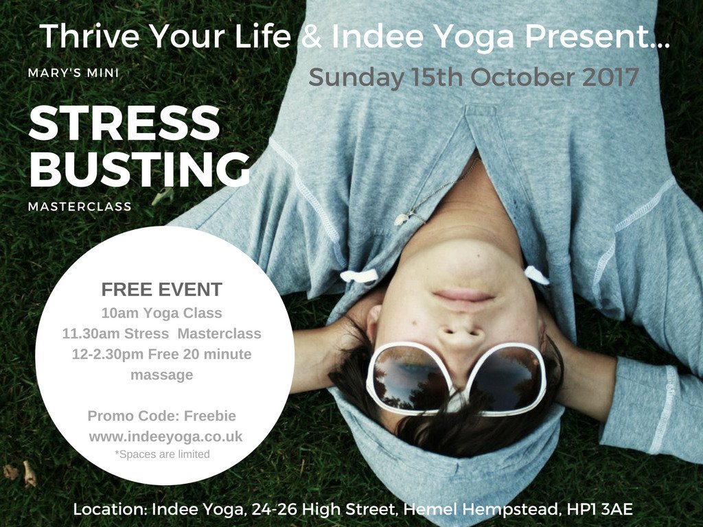 I’m offering a FREE #Stress Busting mini masterclass <a href="/indeeyogahemel/">Indee Yoga Hemel</a> this Sunday – Free Yoga + Masterclass + massage = happy Sunday!