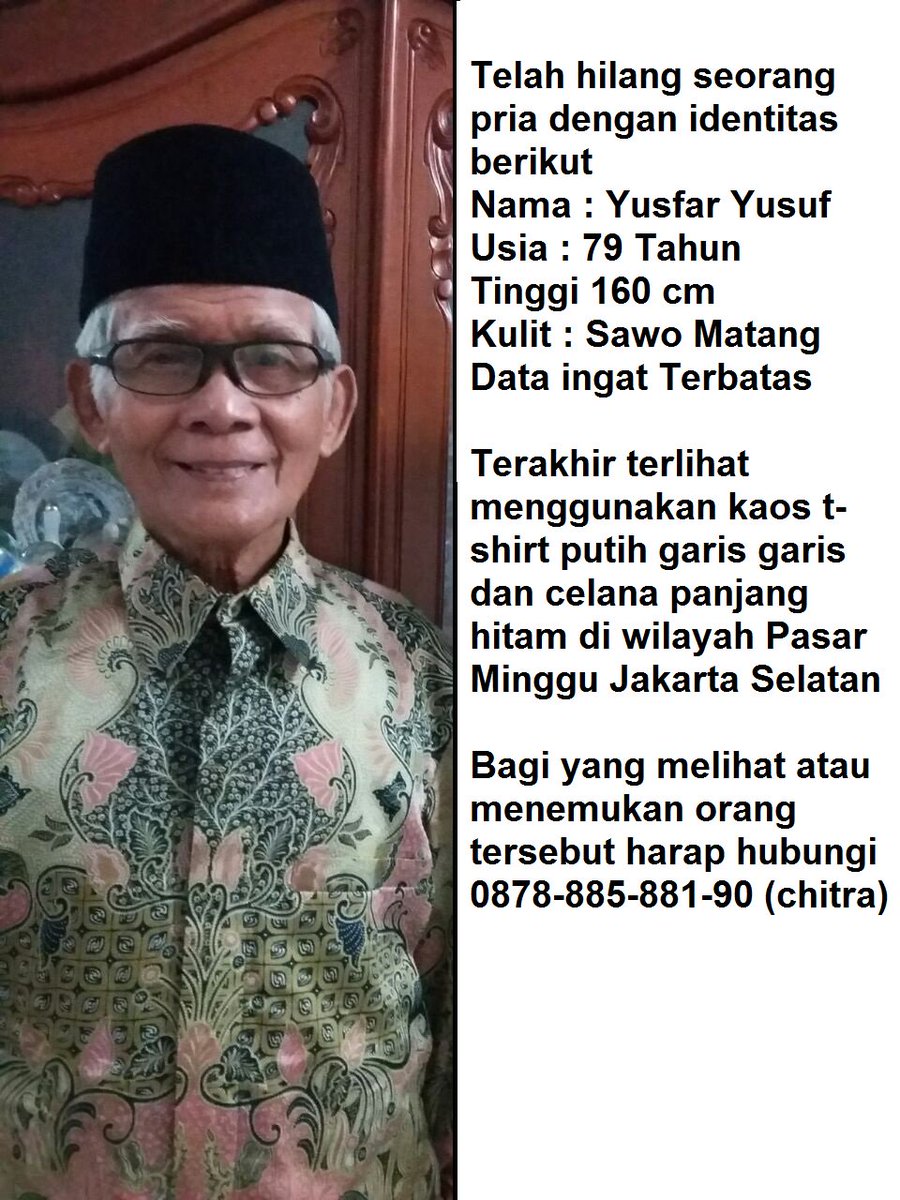 RadioElshinta's tweet photo. Halo Warganet, mohon dibantu, Ibu Citra mencari kakeknya bernama Yusfar Yusuf, usia 79 tahun, kondisi pikun. https://t.co/jx9XjxrBop