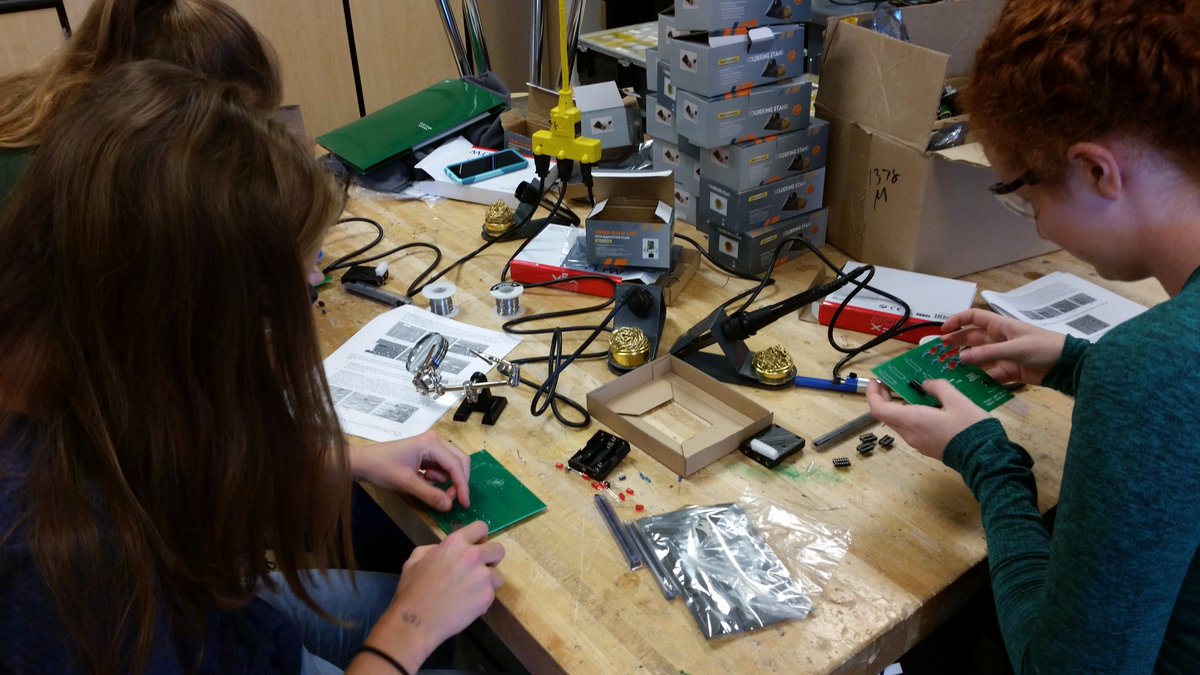 SHS_POE's tweet photo. Digital Electronics: Soldering Random Number Generators, building circuits to do statistical analysis #shsLearn #sasCompass https://t.co/POwk7hB54b