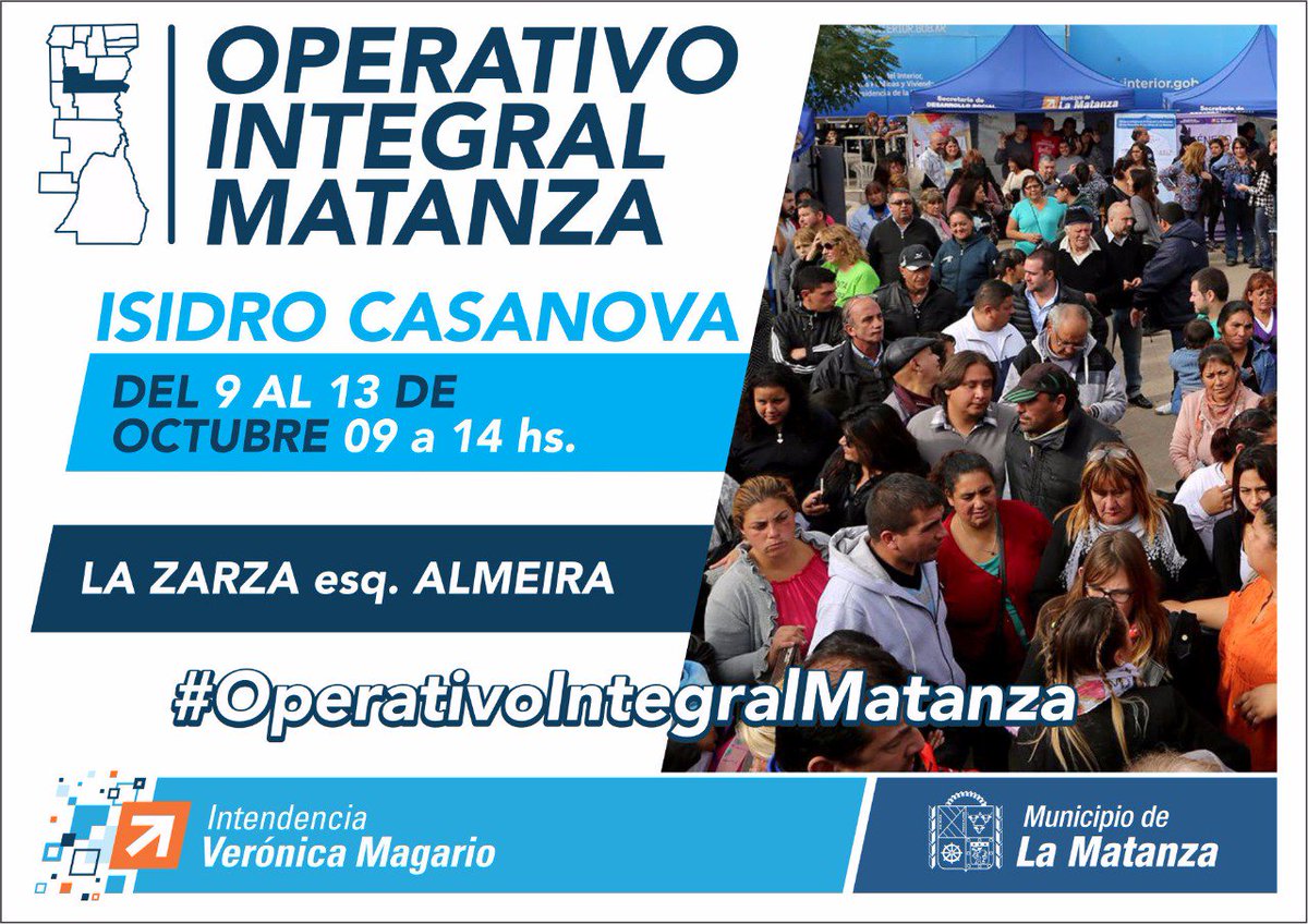 DSLaMatanza's tweet photo. #OperativoIntegralMatanza en barrio Borgward #IsidroCasanova entre La Zarza y Almeira. Acercate de 9 a 14.

📌 MAPA: https://t.co/b9VKTZcE1P https://t.co/BtxT0z5r2j