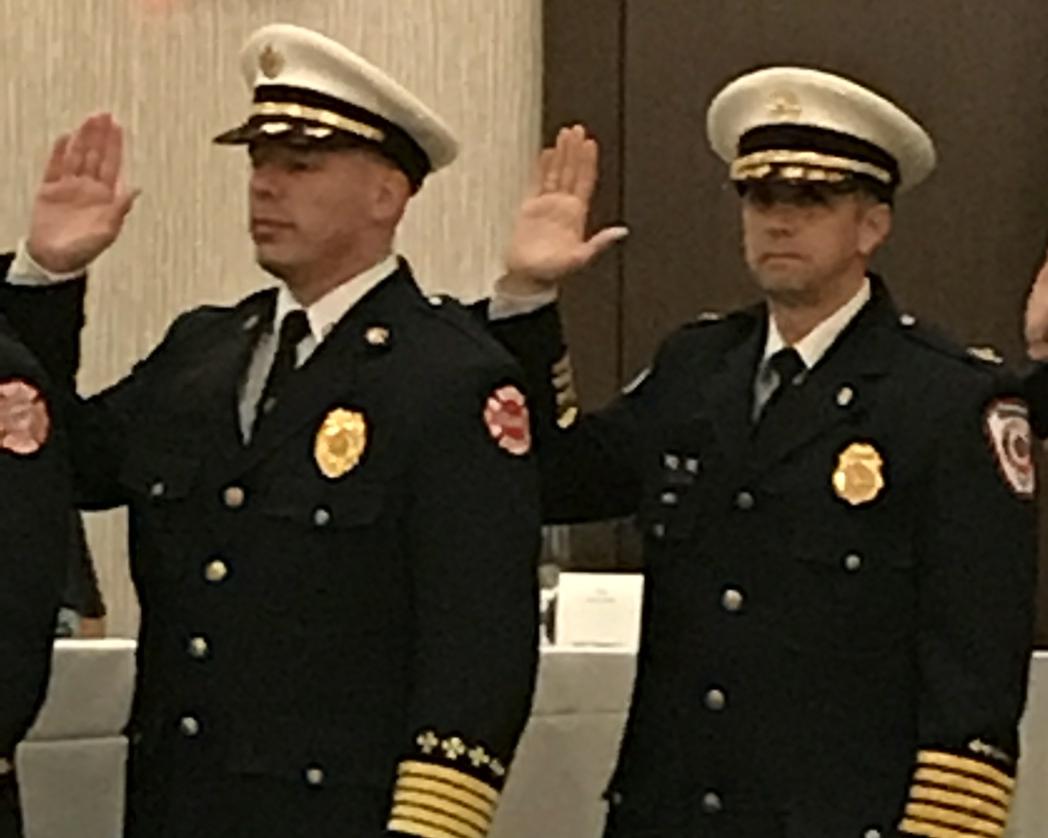 IFCAVCOC's tweet photo. @IFCAVCOC members Chad Hoefle and Al Yancey sworn in as Directors of Illinois Fire Chiefs Association, at the annual banquet. https://t.co/Csx4gDRb8M