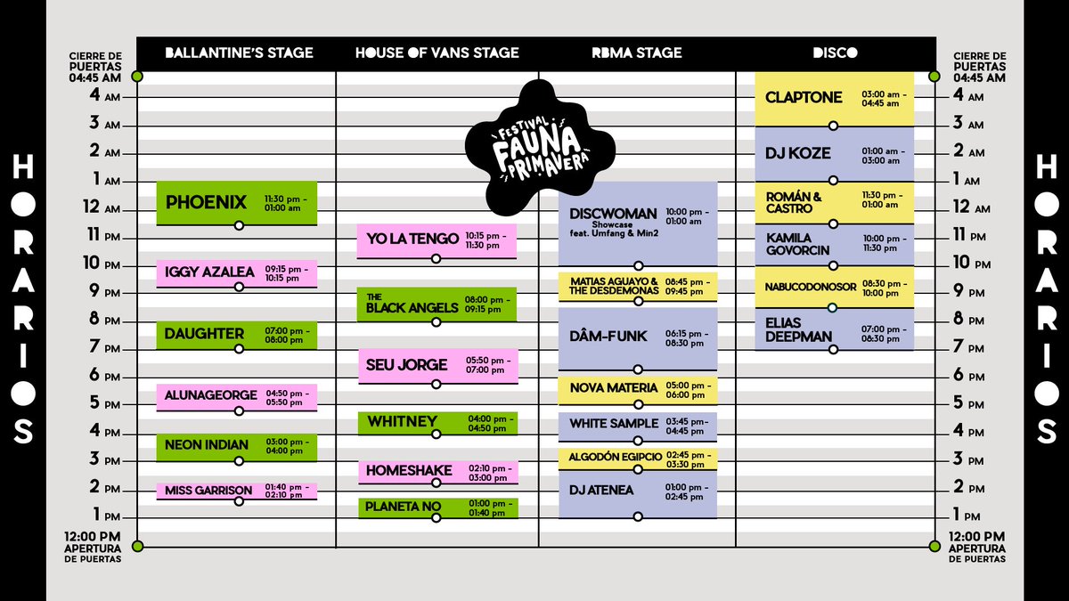 FaunaPrimavera's tweet photo. ¡Hay HORARIOS! ¡Se suman @missgarrisoni y @DJ_ATENEA! 20% de descuento con @clublatercera (por ahora solo venta presencial) en @puntoticket. https://t.co/xfF9k8cWD0