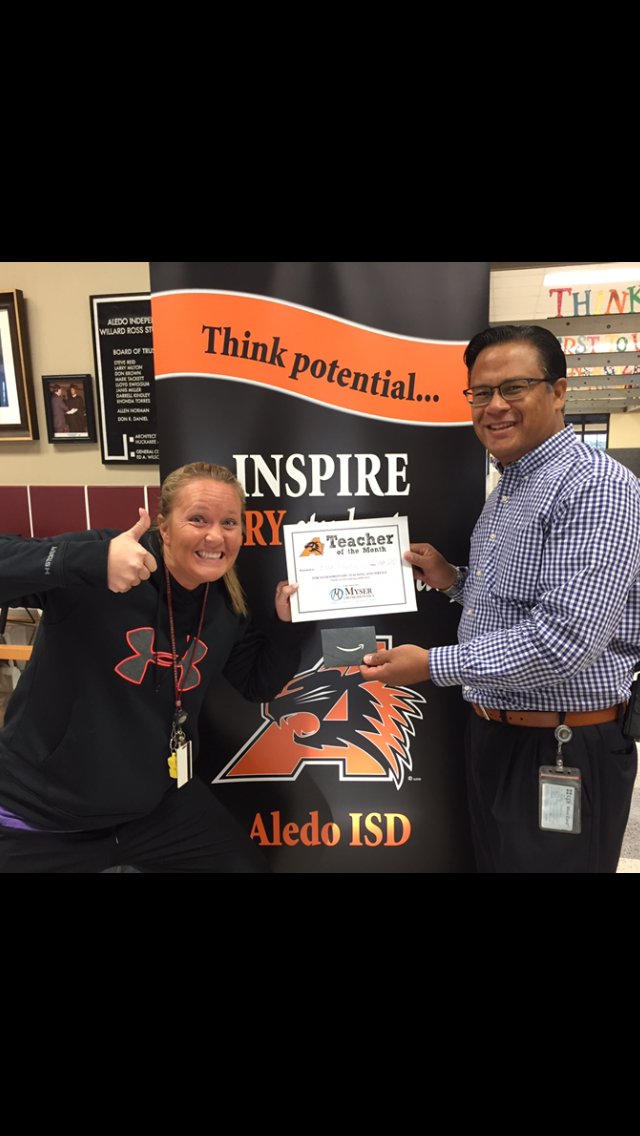 Staff of the Month sponsored by <a href="/MyserOrtho/">Myser Orthodontics</a>!  Do you think Coach Falcon is a little excited?  $50 Amazon GC!  Thanks for all you do for us!